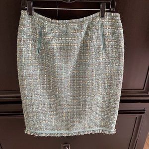 Lafayette 148 tweed knee length skirt with leather trim